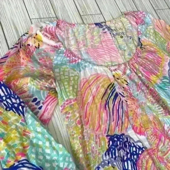 Lilly Pulitzer Alia fringe bottom off the shoulder 100% cotton tunic top - Picture 2 of 10